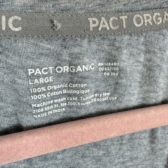 Pact 100% Organic Cotton Gray Scoop Neck Lightweight Short Sleeve T-Shirt Size L - Picture 3 of 3